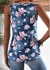 Denim Blue Random Floral Print Sleeveless Tank Top | thumb picture 