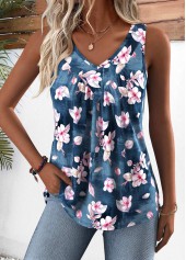 Denim Blue Random Floral Print Sleeveless Tank Top | thumb picture 