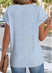 Light Blue Cross Hem Striped Short Sleeve T Shirt | thumb picture 