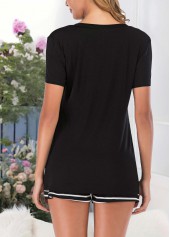 Black Striped Short Sleeve Lounge Top and Shorts | thumb picture 
