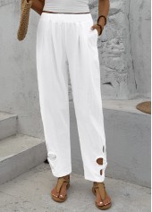 White Straight Leg Elastic Waist Mid Waisted Pants | thumb picture 