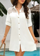White Button Long Sleeve Cover Up