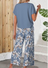 Blue Lightweight Floral Print Short Sleeve Top and Pants | thumb picture 