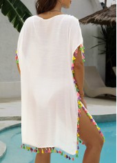 White Color Patchwork V Neck Cover Up | thumb picture 