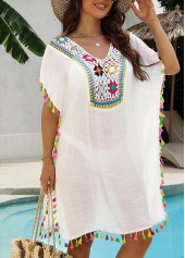 White Color Patchwork V Neck Cover Up | thumb picture 