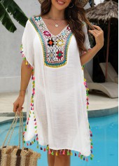 White Color Patchwork V Neck Cover Up | thumb picture 