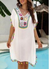 White Color Patchwork V Neck Cover Up | thumb picture 