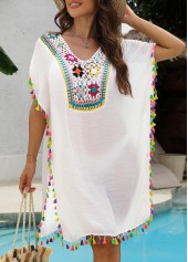 White Color Patchwork V Neck Cover Up