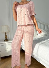 Light Pink Short Sleeve Lounge Top and Pants | thumb picture 