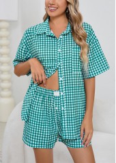 Mint Green Plaid Half Sleeve Lounge Top and Shorts