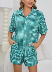 Mint Green Plaid Half Sleeve Lounge Top and Shorts | thumb picture 