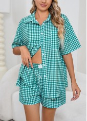 Mint Green Plaid Half Sleeve Lounge Top and Shorts | thumb picture 