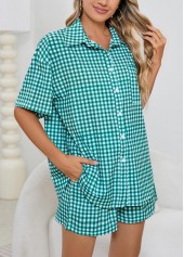 Mint Green Plaid Half Sleeve Lounge Top and Shorts | thumb picture 