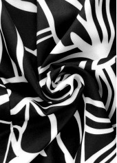 Black Random Floral Print Straight Leg Elastic Waist Pants