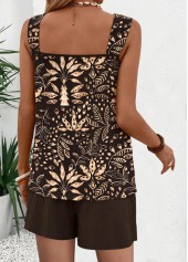Dark Coffee Eyelet Tropical Plants Print Sleeveless Tank Top | thumb picture 