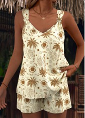 Light Camel Tropical Plants Tank Top and Shorts Co-ords | thumb picture 