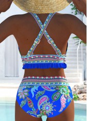 Patchwork High Waisted Tribal Print Purplish Blue Bikini Set | thumb picture 