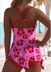Surplice Mid Waisted Floral Print Deep Red Tankini Set | thumb picture 