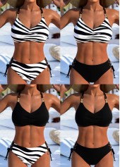 Mid Waisted Animal Print Black Bikini Set