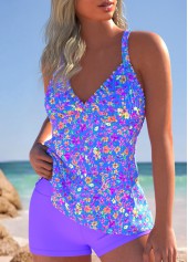 Smocked High Waisted Ditsy Floral Print Purple Tankini Set | thumb picture 