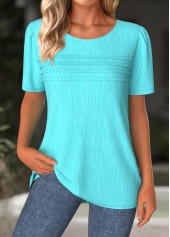 Cyan Short Sleeve Round Neck T Shirt