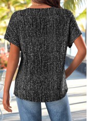 Black Button Short Sleeve Split Neck T Shirt | thumb picture 