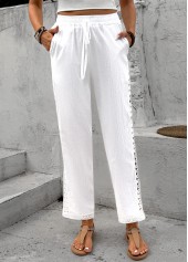 White Elastic Waist High Waisted Pants | thumb picture 
