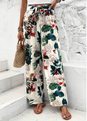 Blackish Green Plants Print Wide Leg Elastic Waist Pants | thumb picture 