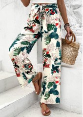Blackish Green Plants Print Wide Leg Elastic Waist Pants | thumb picture 