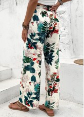 Blackish Green Plants Print Wide Leg Elastic Waist Pants | thumb picture 