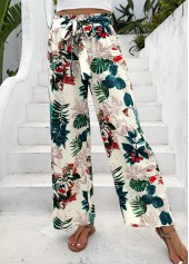 Blackish Green Plants Print Wide Leg Elastic Waist Pants | thumb picture 