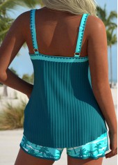 Tie Mid Waisted Tropical Plants Print Turquoise Tankini Set | thumb picture 