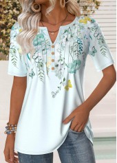 Mint Green Tuck Stitch Floral Print T Shirt