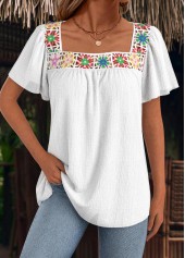Raw White Patchwork Short Sleeve Square Neck T Shirt | thumb picture 