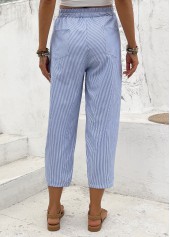Light Blue Striped Straight Leg Elastic Waist Pants | thumb picture 