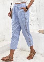 Light Blue Striped Straight Leg Elastic Waist Pants | thumb picture 