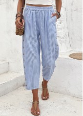 Light Blue Striped Straight Leg Elastic Waist Pants | thumb picture 