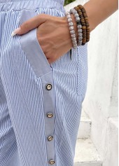 Light Blue Striped Straight Leg Elastic Waist Pants | thumb picture 