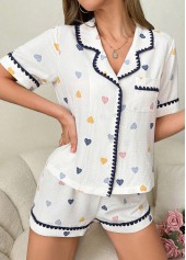 White Heart Print Short Sleeve Lounge Top and Shorts | thumb picture 