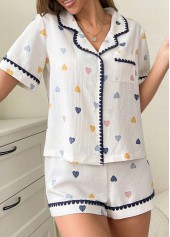 White Heart Print Short Sleeve Lounge Top and Shorts | thumb picture 