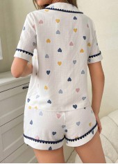 White Heart Print Short Sleeve Lounge Top and Shorts | thumb picture 
