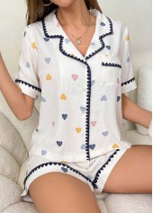 White Heart Print Short Sleeve Lounge Top and Shorts | thumb picture 