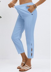 Light Blue Elastic Waist High Waisted Pants