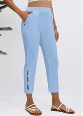 Light Blue Elastic Waist High Waisted Pants | thumb picture 