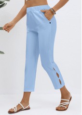 Light Blue Elastic Waist High Waisted Pants | thumb picture 