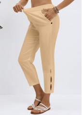 Light Coffee Elastic Waist High Waisted Pants