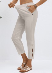 Grey Elastic Waist High Waisted Pants