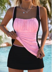 Jacquard Mid Waisted Light Pink Tankini Set | thumb picture 