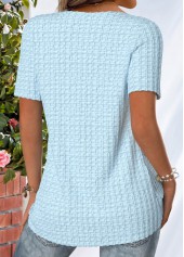 Light Blue Jacquard Short Sleeve Heart Collar T Shirt | thumb picture 