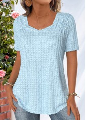 Light Blue Jacquard Short Sleeve Heart Collar T Shirt | thumb picture 